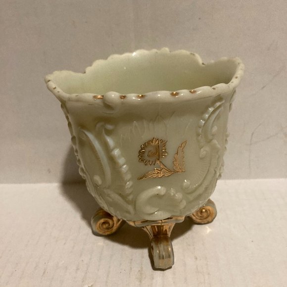 Antique Custard Glass EAPG Footed Spooner “louis XV” Pattern  Antique Northwood Genuine EAPG Custard Glass Louis XV Gold Gilt Footed Spooner